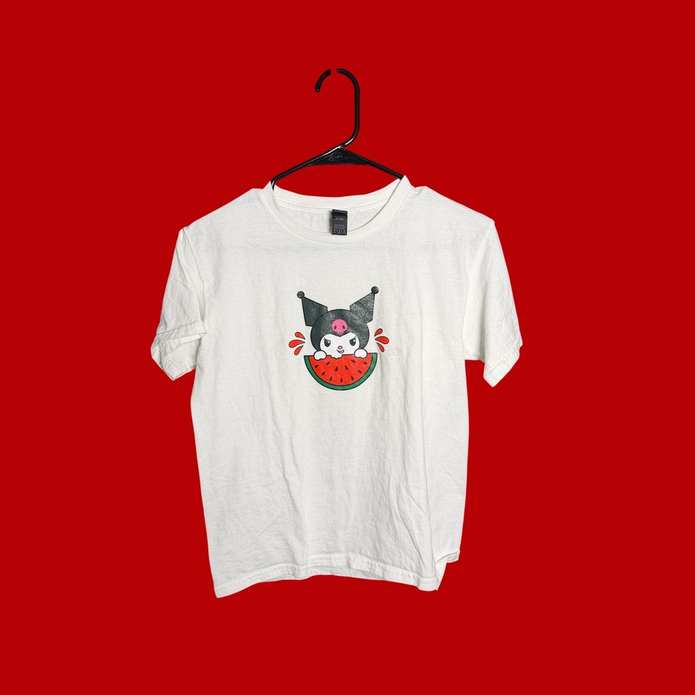 Kuromi Sanrio Watermelon Graphic T-Shirt White Youth Medium Gildan Heavy Cotton